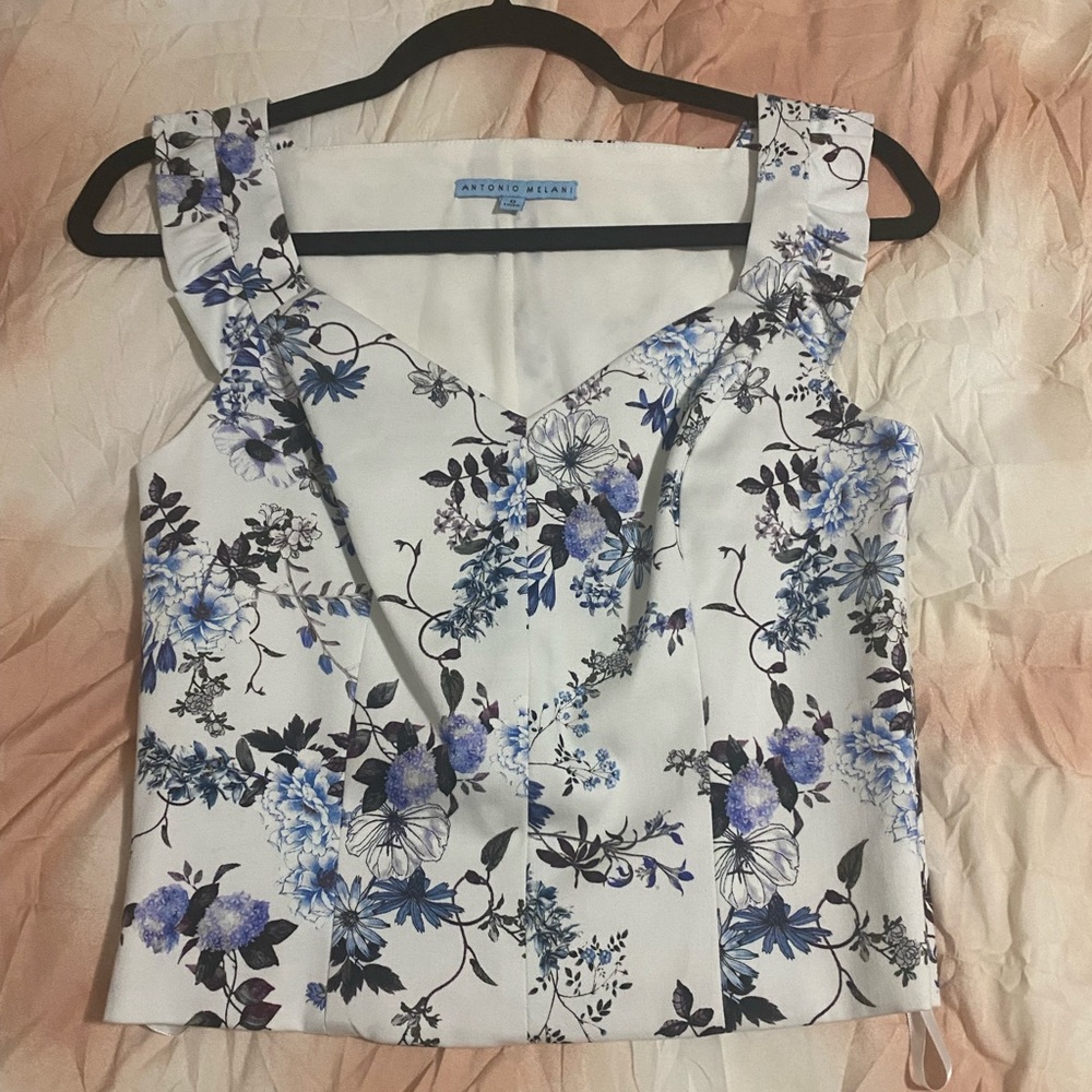 Antonio Melani White and Blue Blouse Size 0